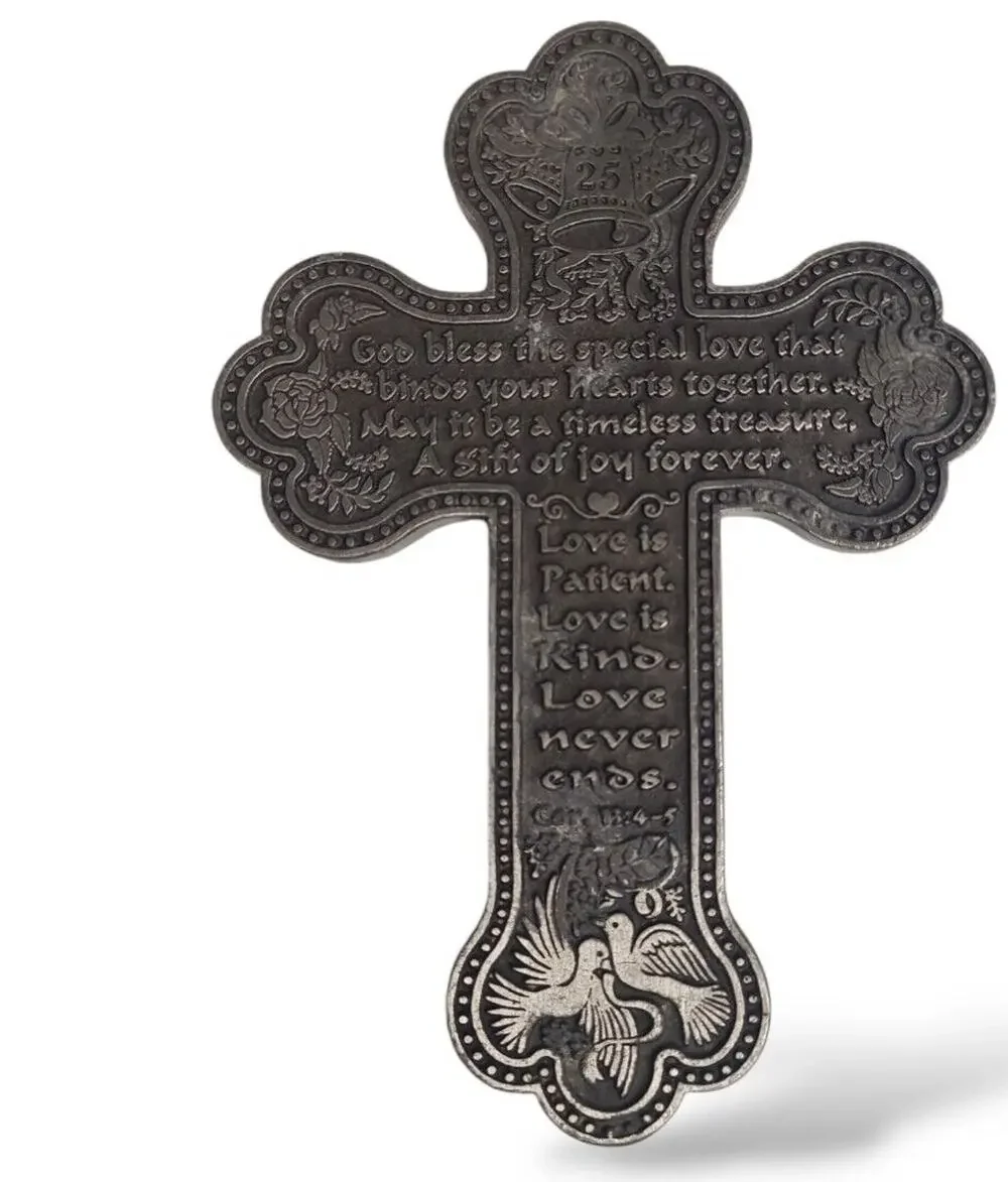25 Anniversary Christian Bless Pewter Wall Cross 5 1/2” Length 3 1/2” Wide